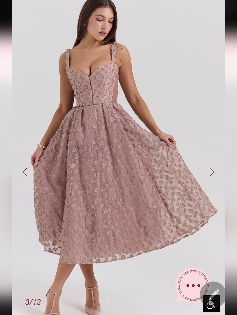 House of CB Lovely French Rose pink floral corset midi dress XS